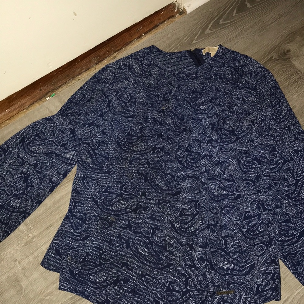 Blue and white blouse bell bottom sleeves